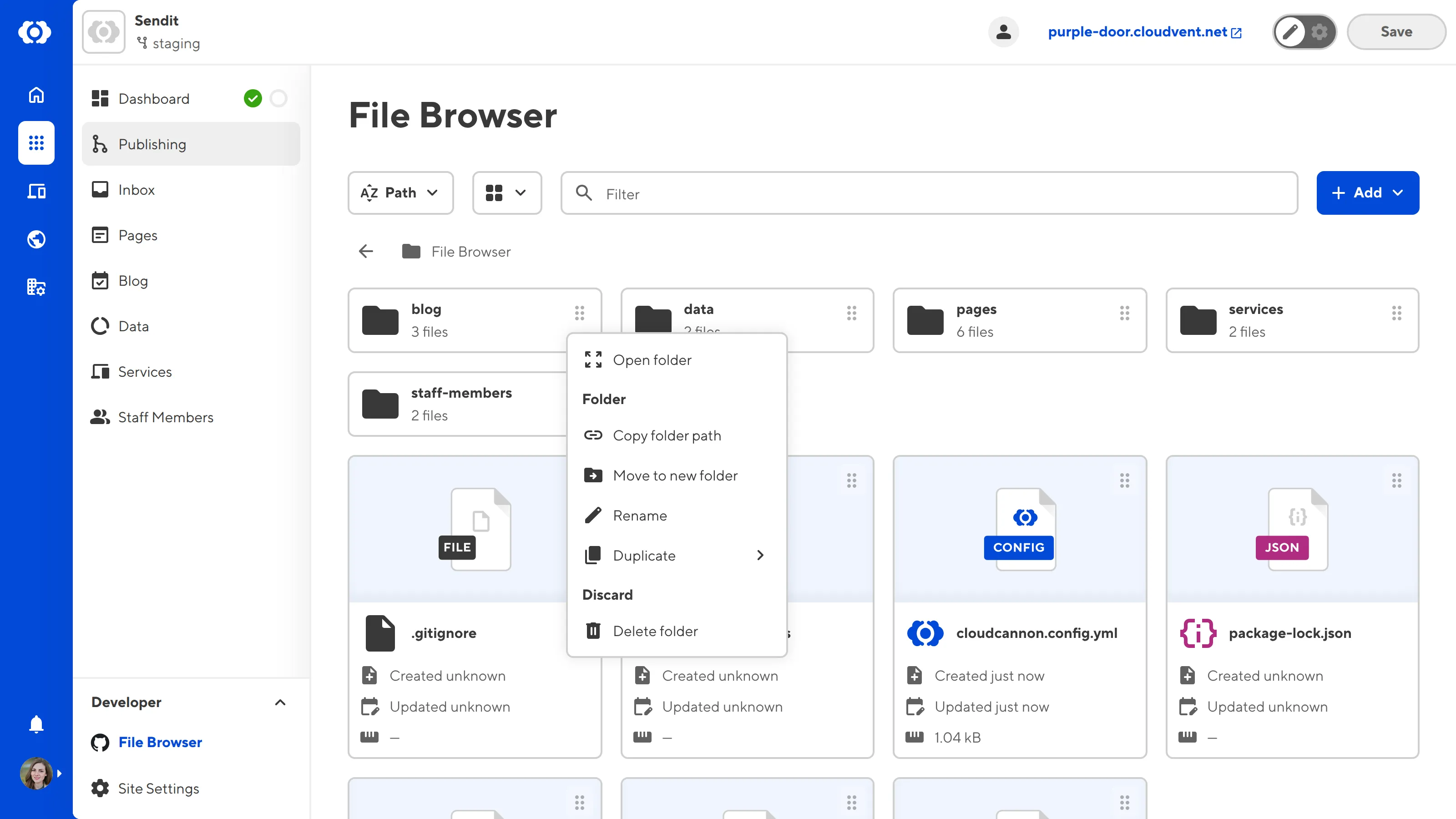 A screenshot of the File browser shows the Context Menu open for a folder with several file actions.