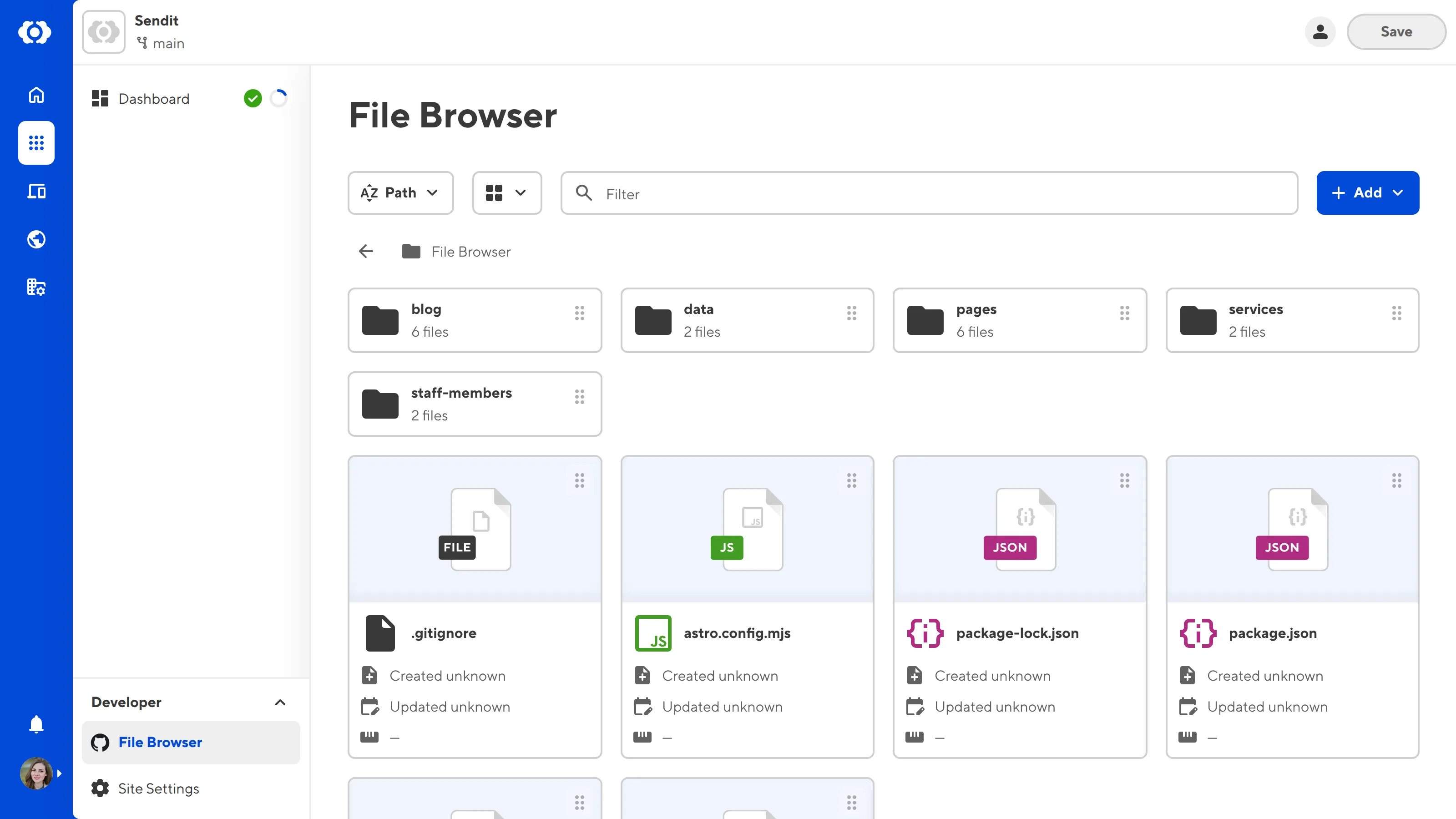 A screenshot of the File Browser shows that CloudCannon has synced all files from a Git repository.