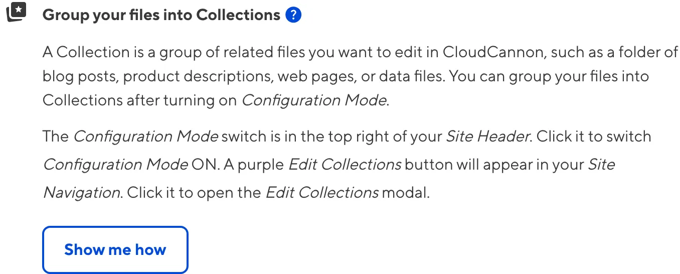 A screenshot of the Add a Collection task from the Getting Started in-app guide.