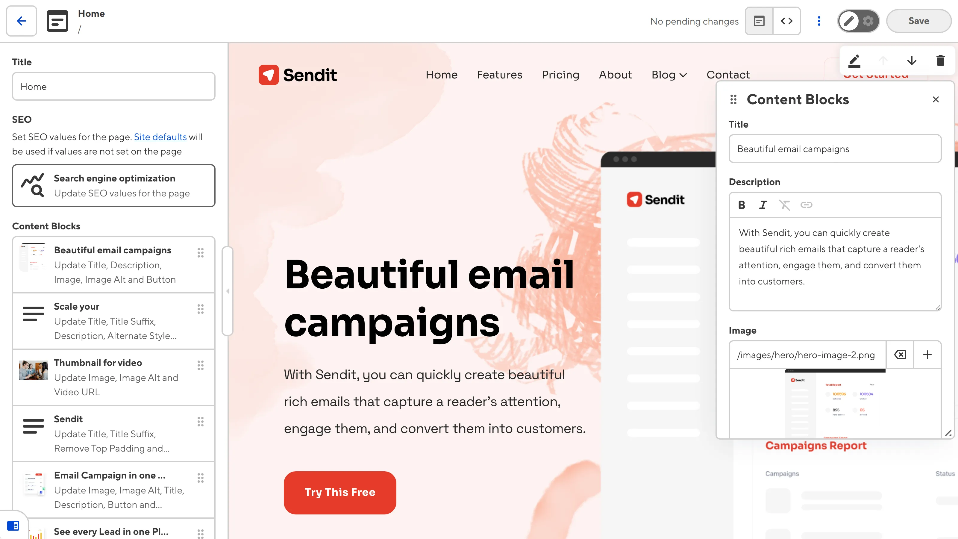 The Visual Editor with data panel A screenshot of the Visual Editor displays a webpage preview with a data panel containing inputs open over top.