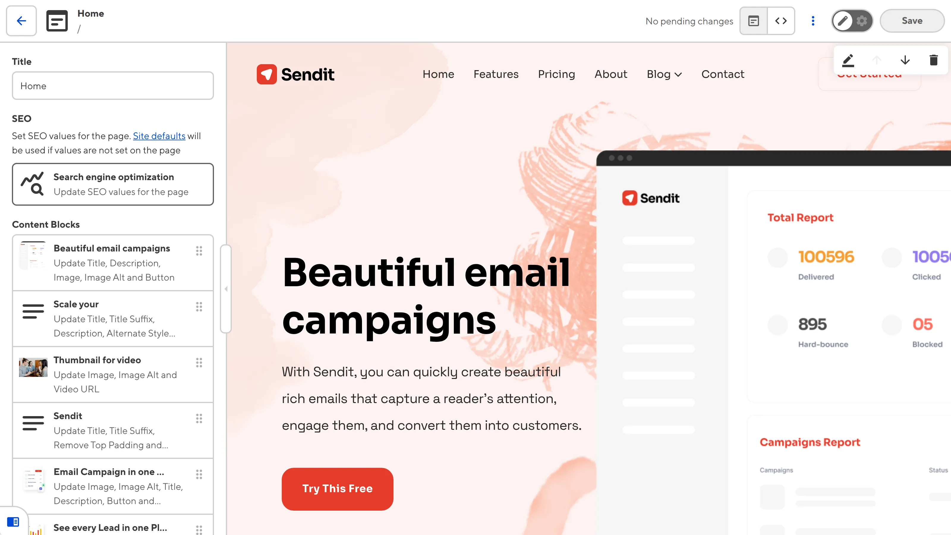 The Visual Editor A screenshot of the Visual Editor displays a webpage preview on the right and a sidebar with input fields on the left.