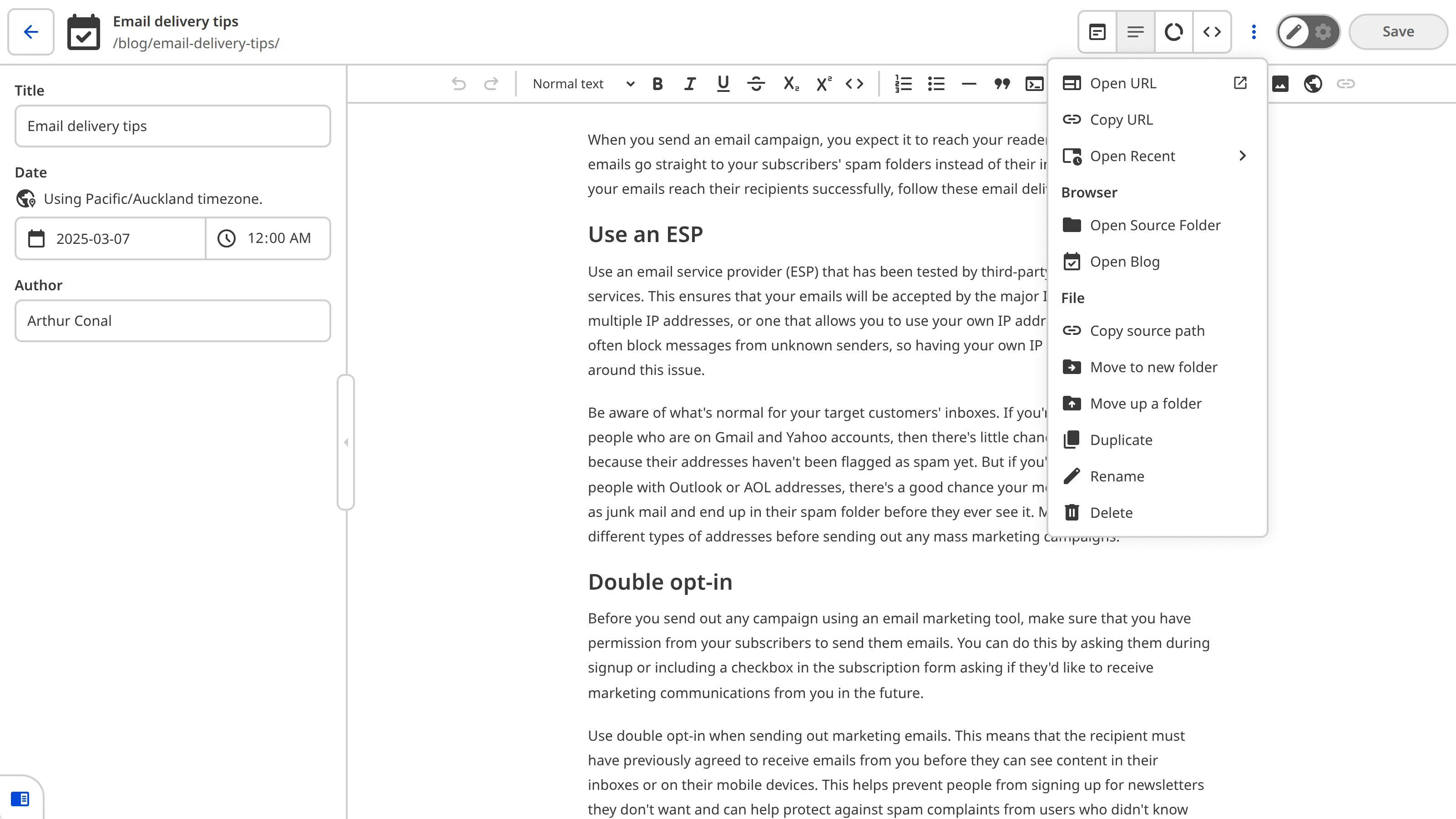 The Context Menu in the top right of the editing interface A screenshot of the Context Menu in the top right of the editing interface.