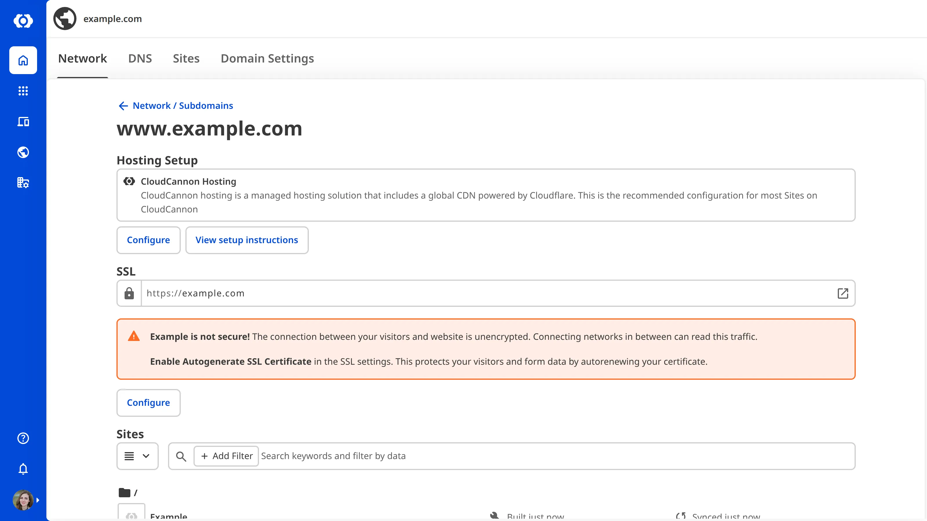 A screenshot of the Custom Domain subdomain page shows the SSL status is pending.