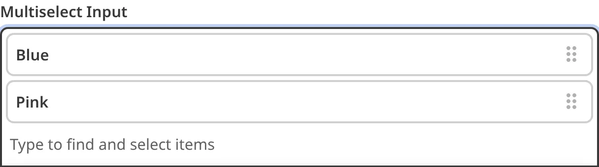 A screenshot of the Multiselect Input in the Data Editor shows a text field and a dropdown menu.