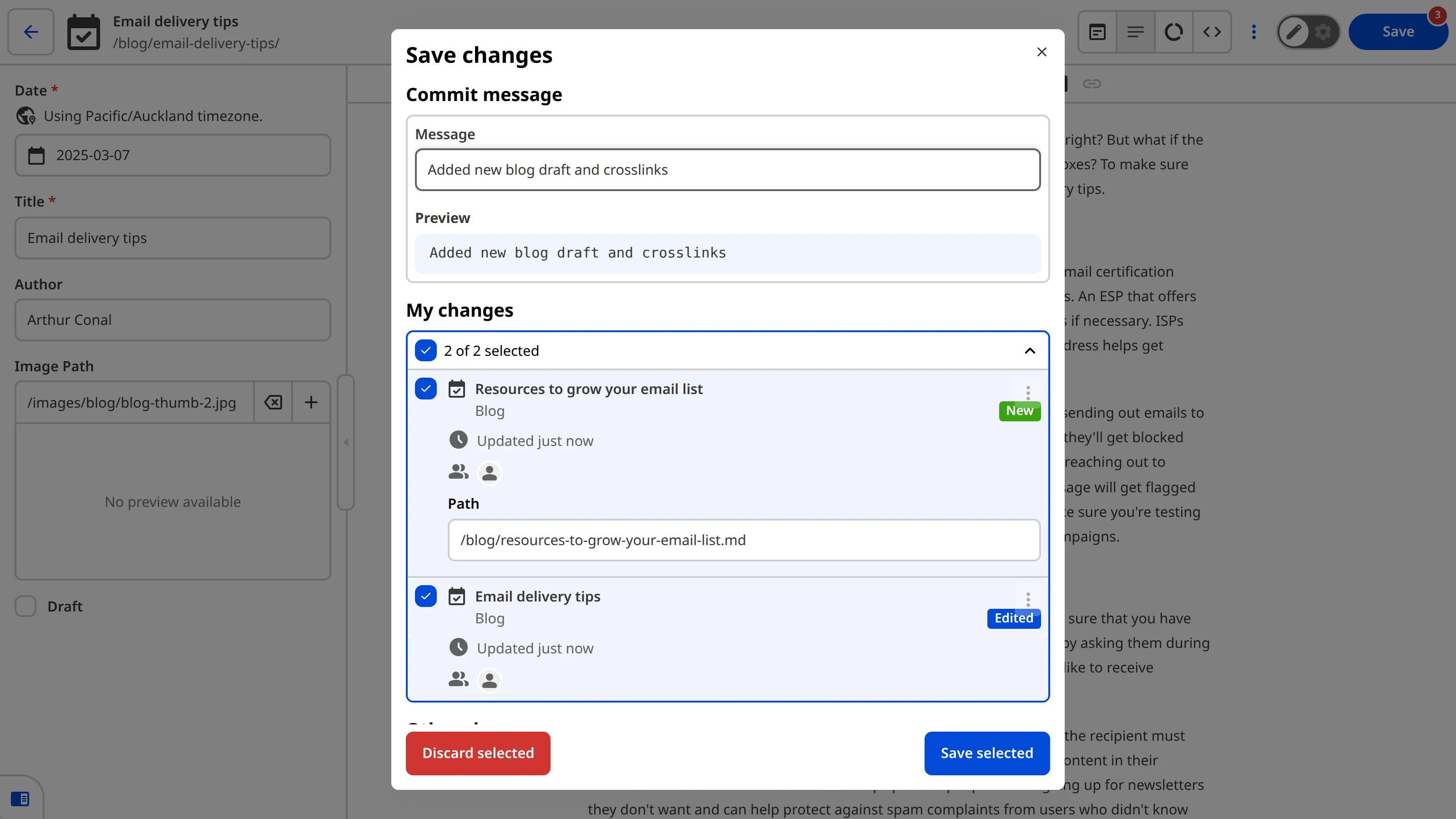 A screenshot of the Save Changes modal shows a Commit Message with fields for ticket number and subject.