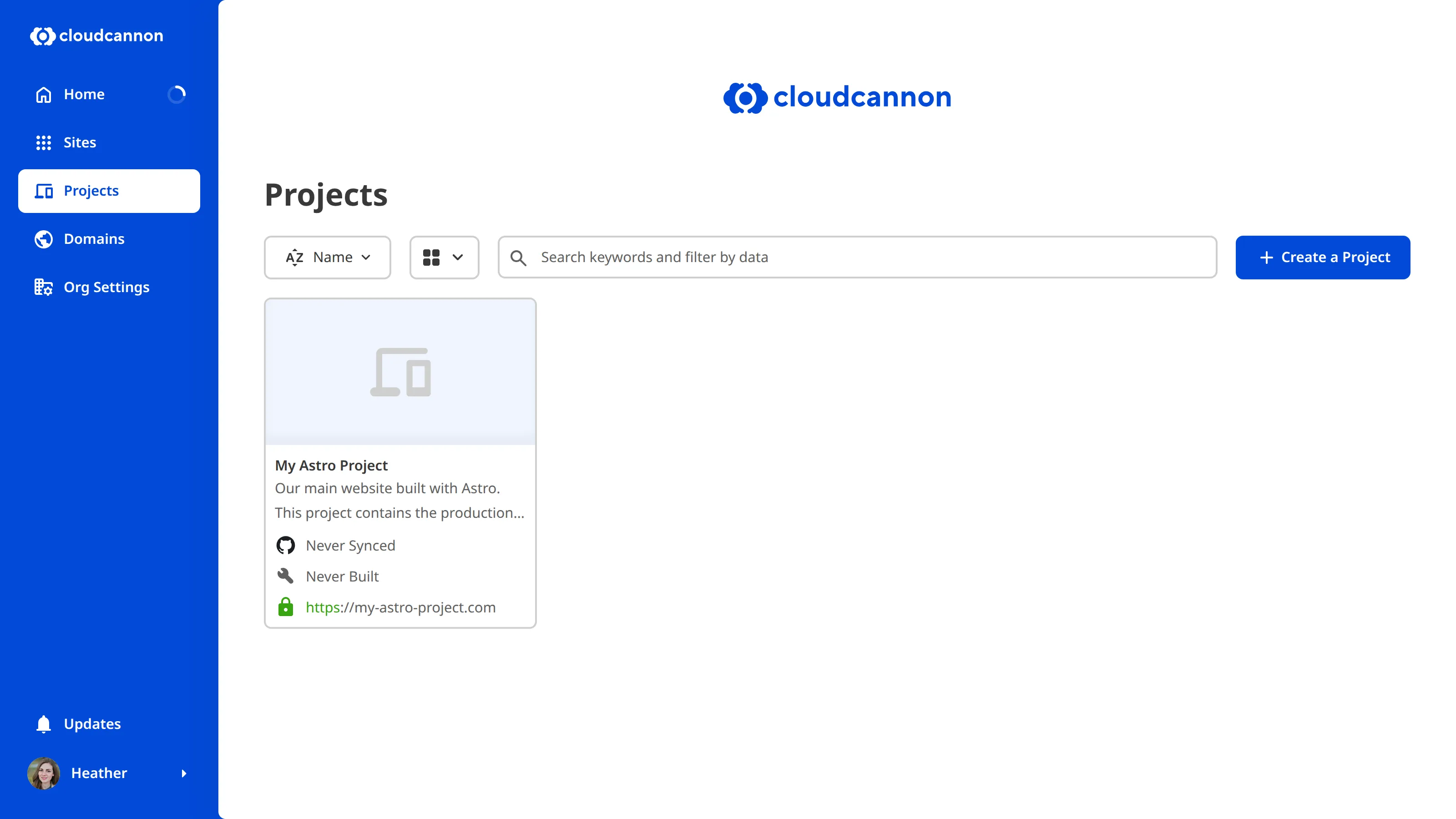 A screenshot of the Projects Browser showing a list of Project cards.