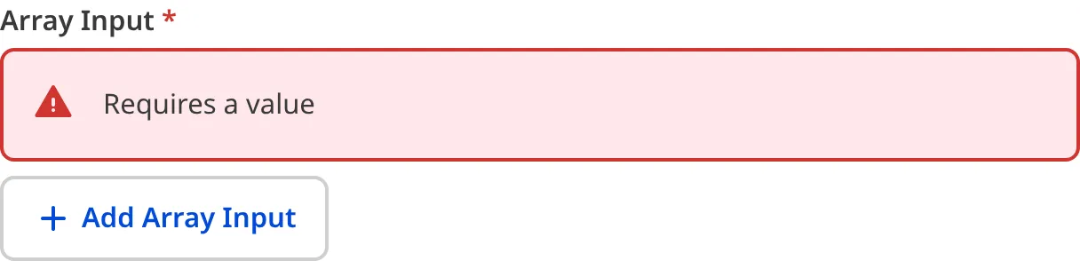 A screenshot of the Array input in the Data Editor shows that no value is causing an input validation error.