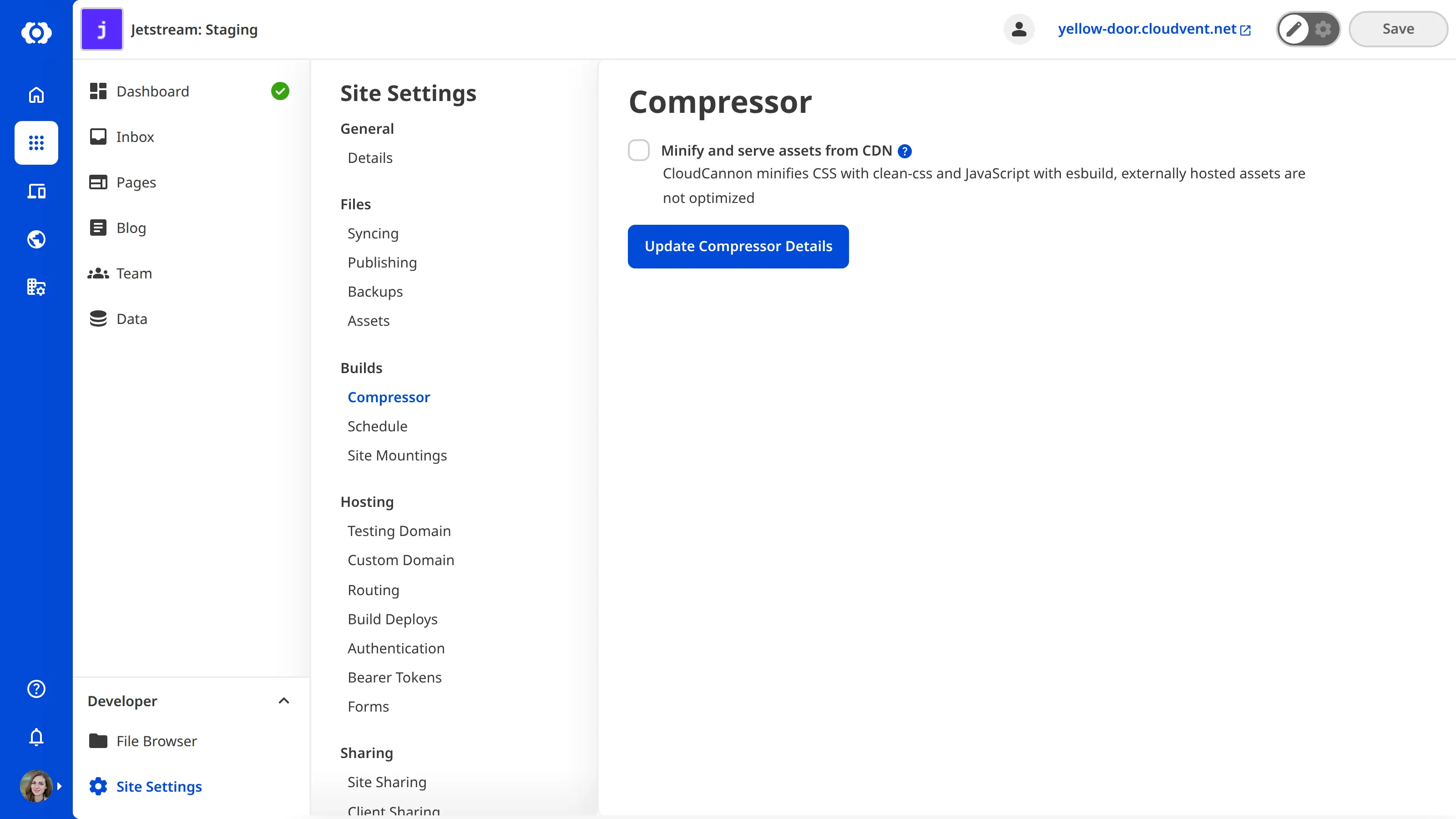 Screenshot of compressor settings screen