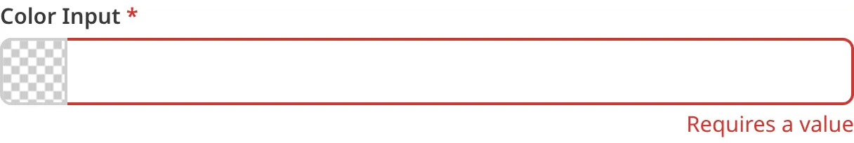 A screenshot of the Color input in the Data Editor shows that no value is causing an input validation error.