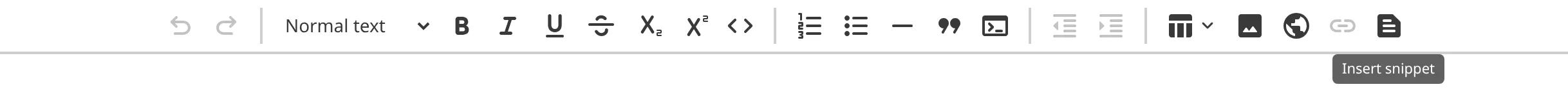 The CloudCannon Content Editor toolbar showing the Insert Snippet button.