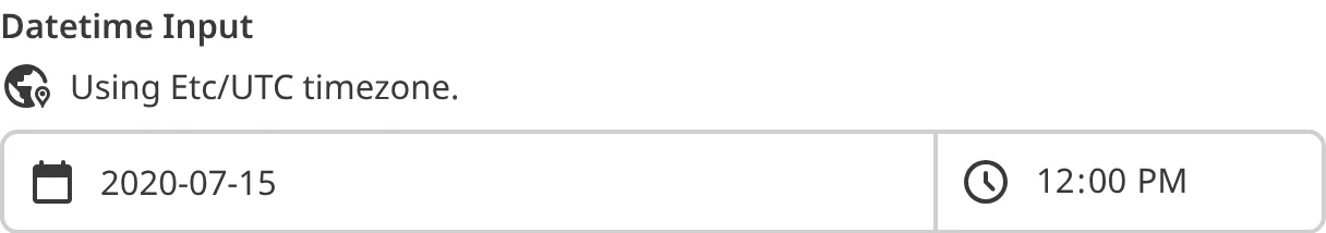 A screenshot of the Datetime input in the Data Editor shows two text fields for date and time values.