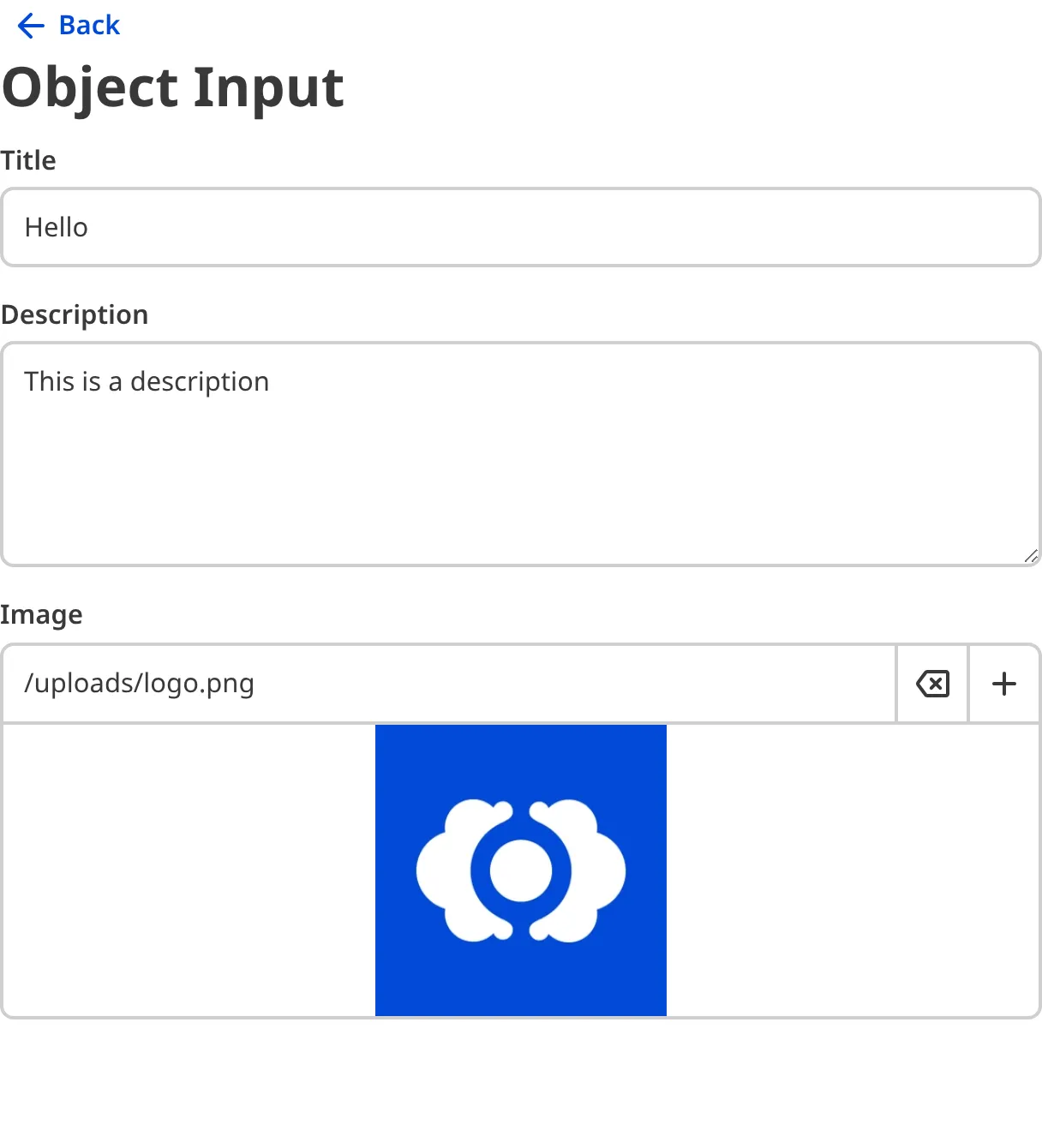The Object input A screenshot of the nested content within an Object Input in the Data Editor.