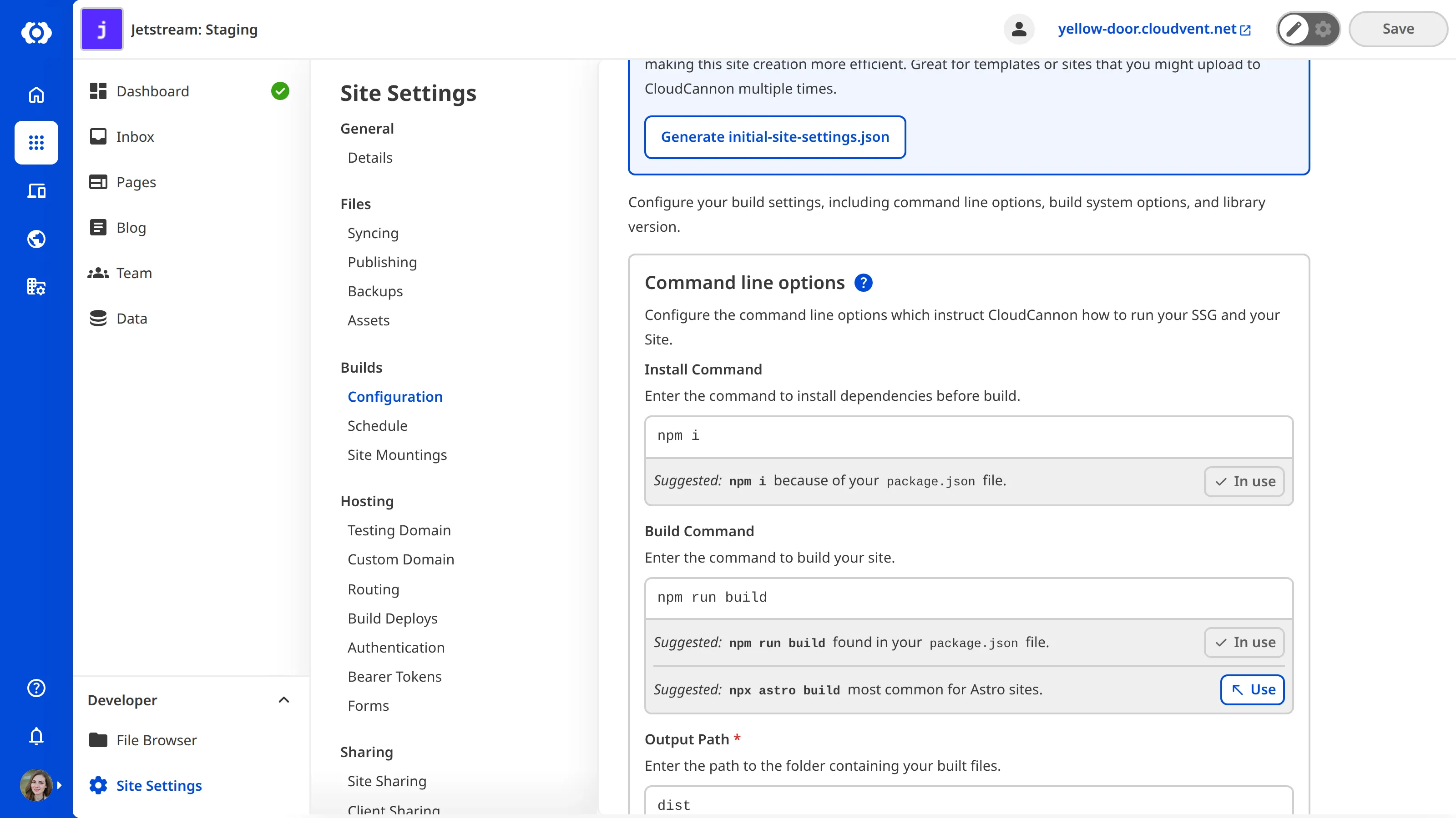 A screenshot of the Build Configuration page shows text fields for configuring your command line options.