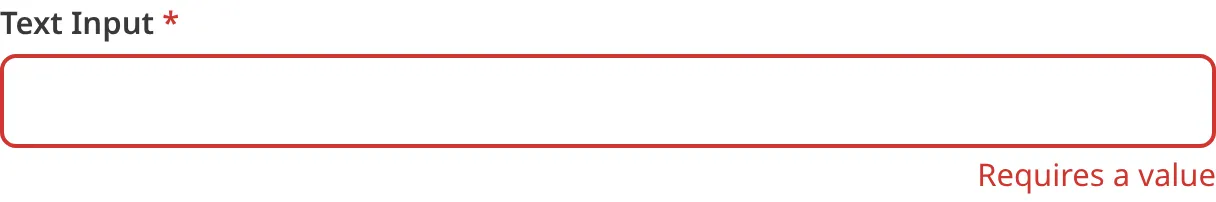 A screenshot of the Text input in the Data Editor shows that no value is causing an input validation error.