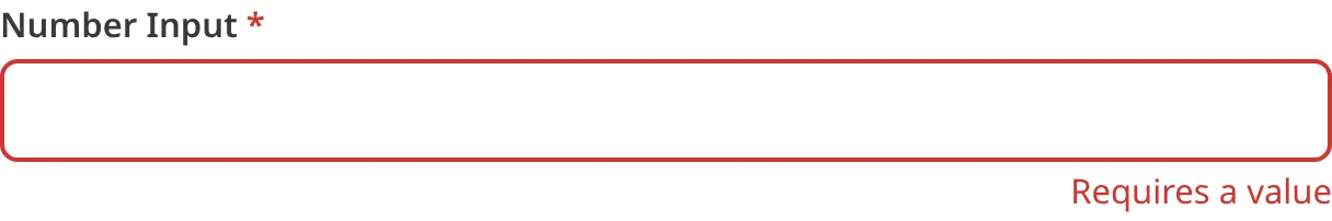 A screenshot of the Number input in the Data Editor shows that no value is causing an input validation error.