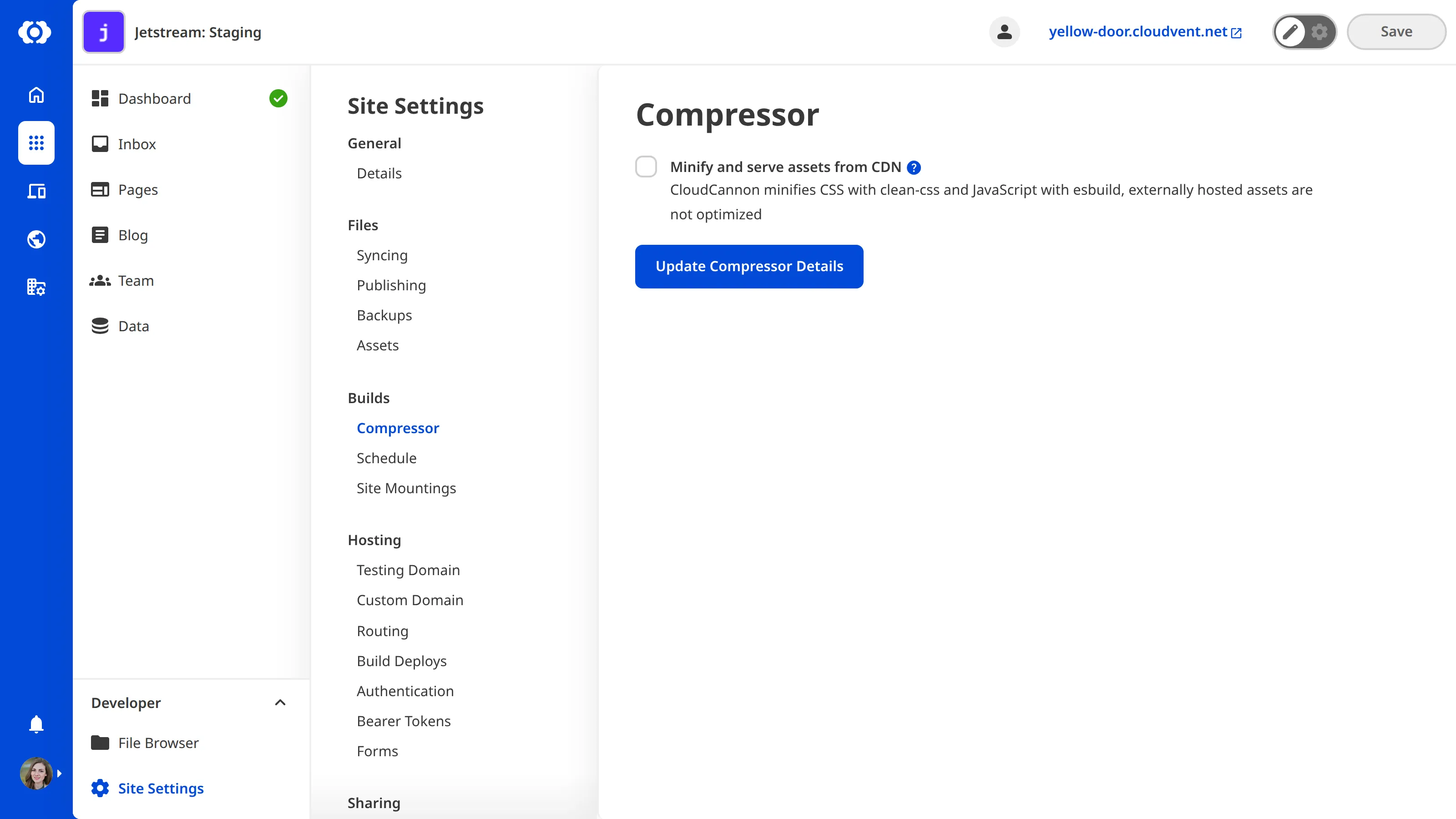 Screenshot of compressor settings screen