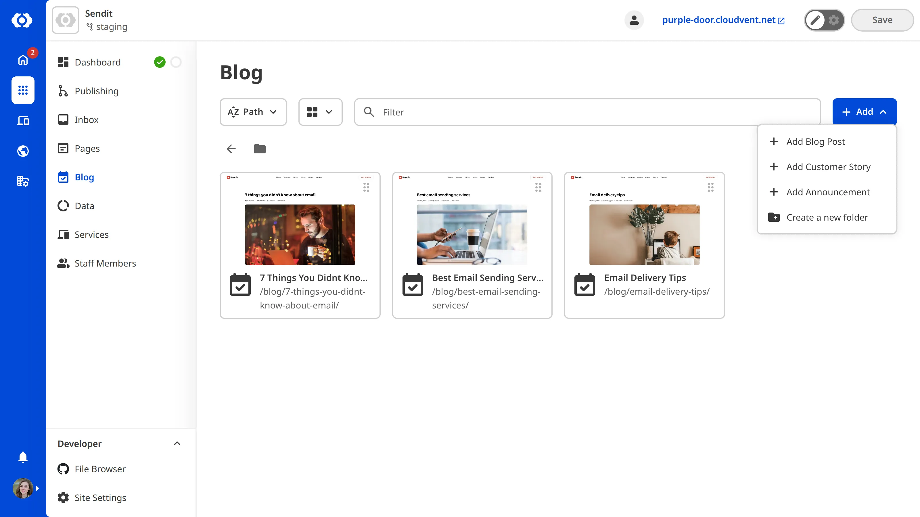 A schema in the collection Add menu A closeup of the Collection Browser Add menu shows a schema for creating new articles.
