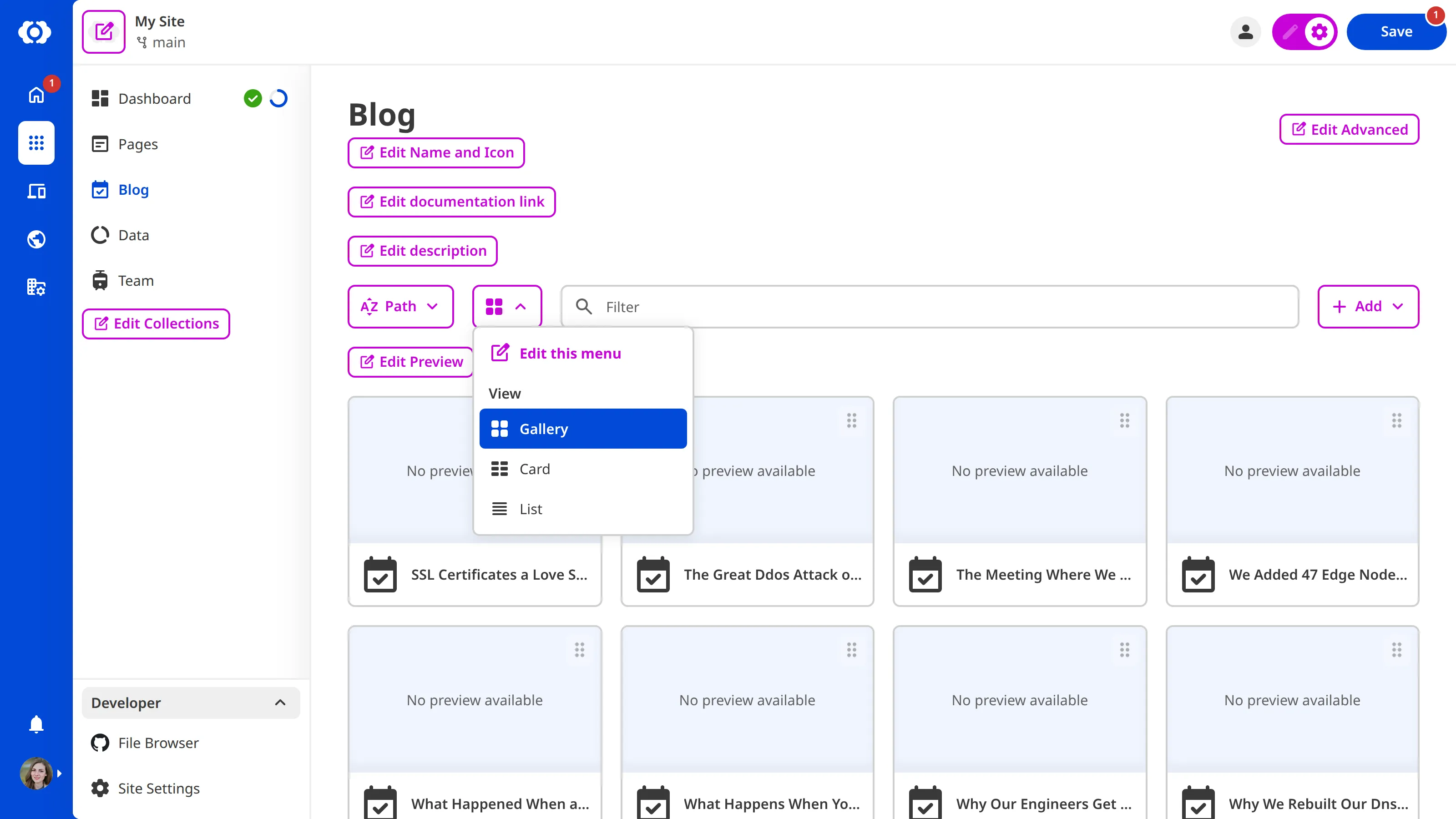 A screenshot of the Collection Browser shows several UI elements highlighted in Configuration Mode purple.