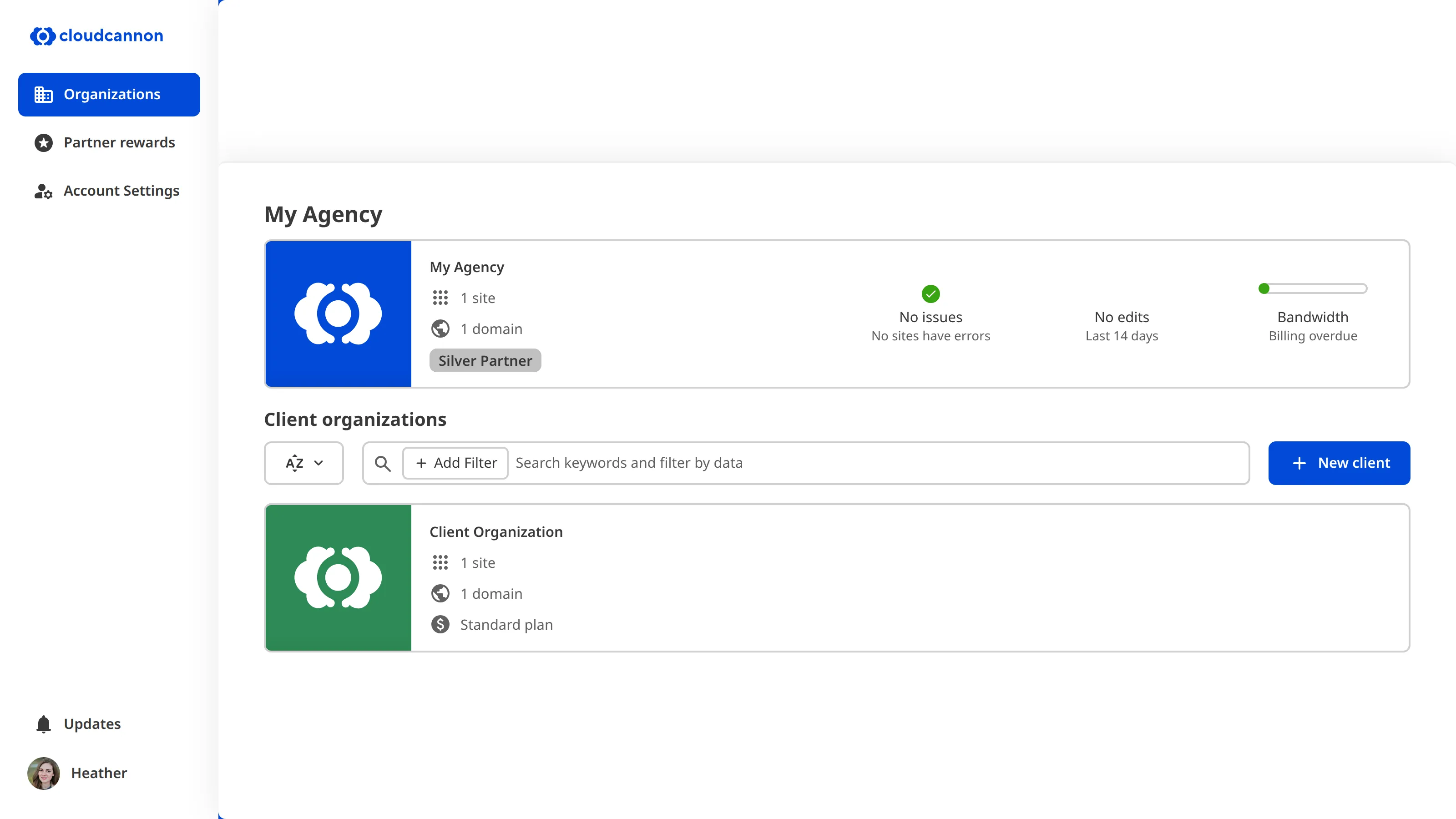 A screenshot of the Partner Dashboard shows one Partner Program Organization and a button labelled + New client.