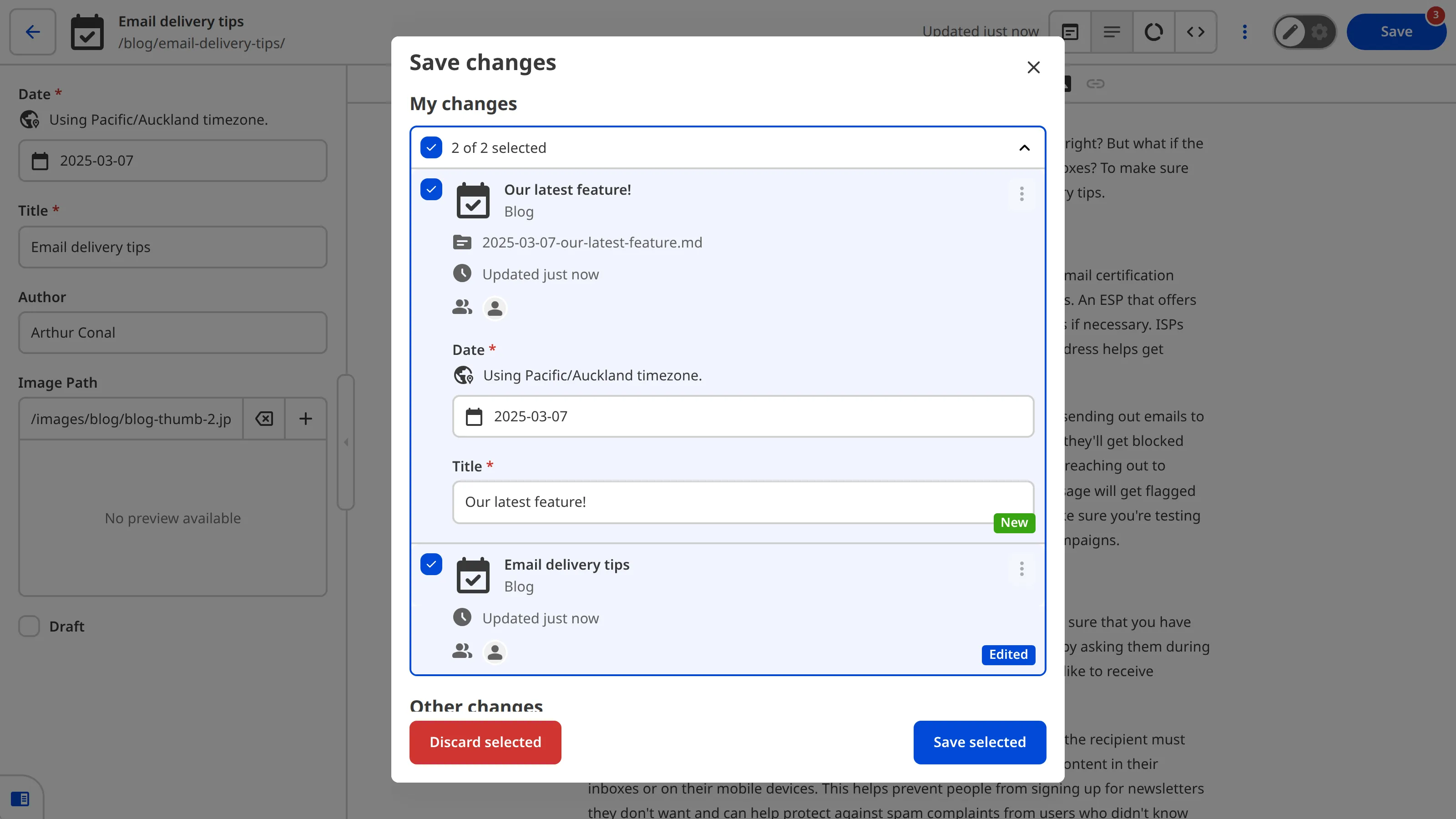 The save confirmation modal shows Date and Title inputs from the create path data placeholders.