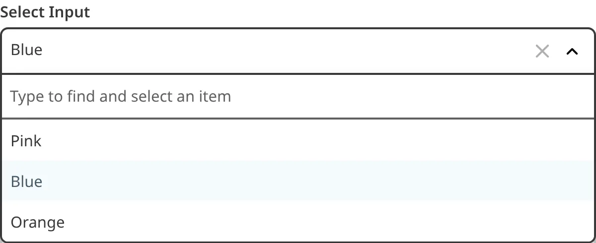 The Select input A screenshot of the Select Input in the Data Editor shows a text field and a dropdown menu.