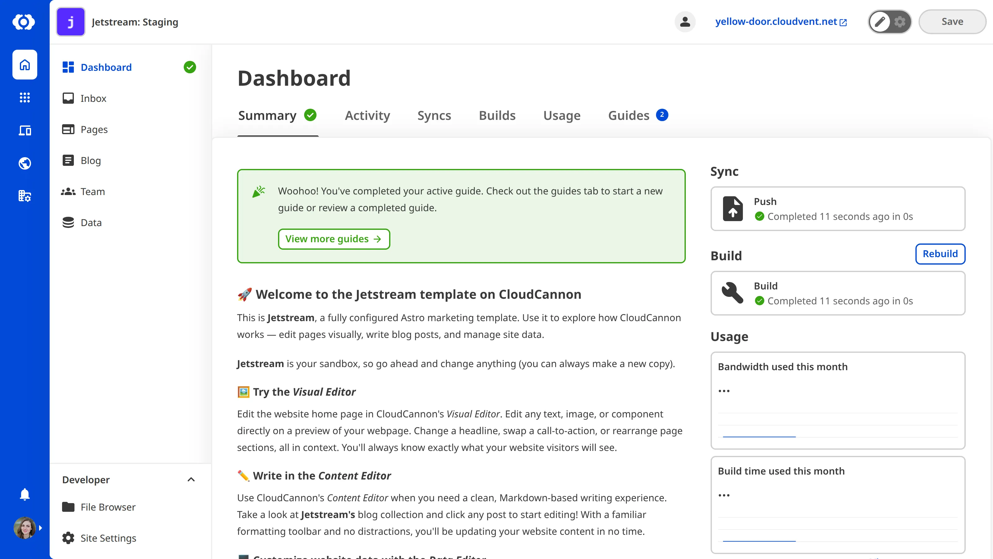 A screenshot of the Site Dashboard Summary tab shows recent Site activity and information.