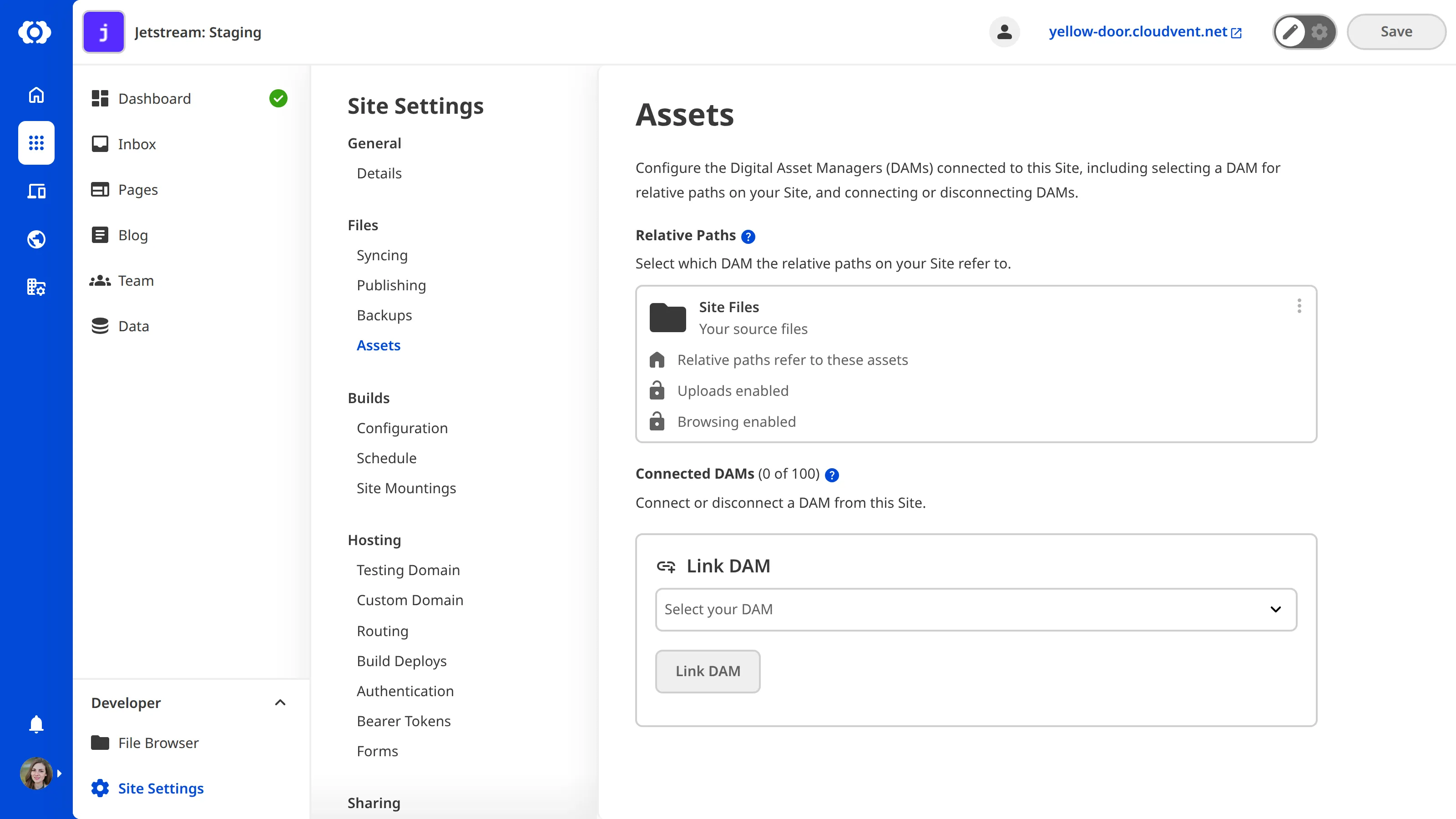 Screenshot of DAMs linked to a site in CloudCannon