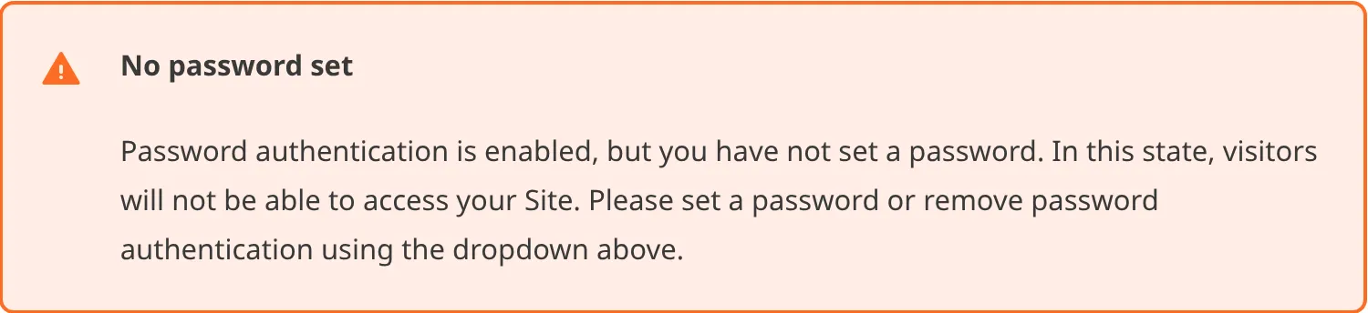 A screenshot of the Site Password Warning on the Authentication page.