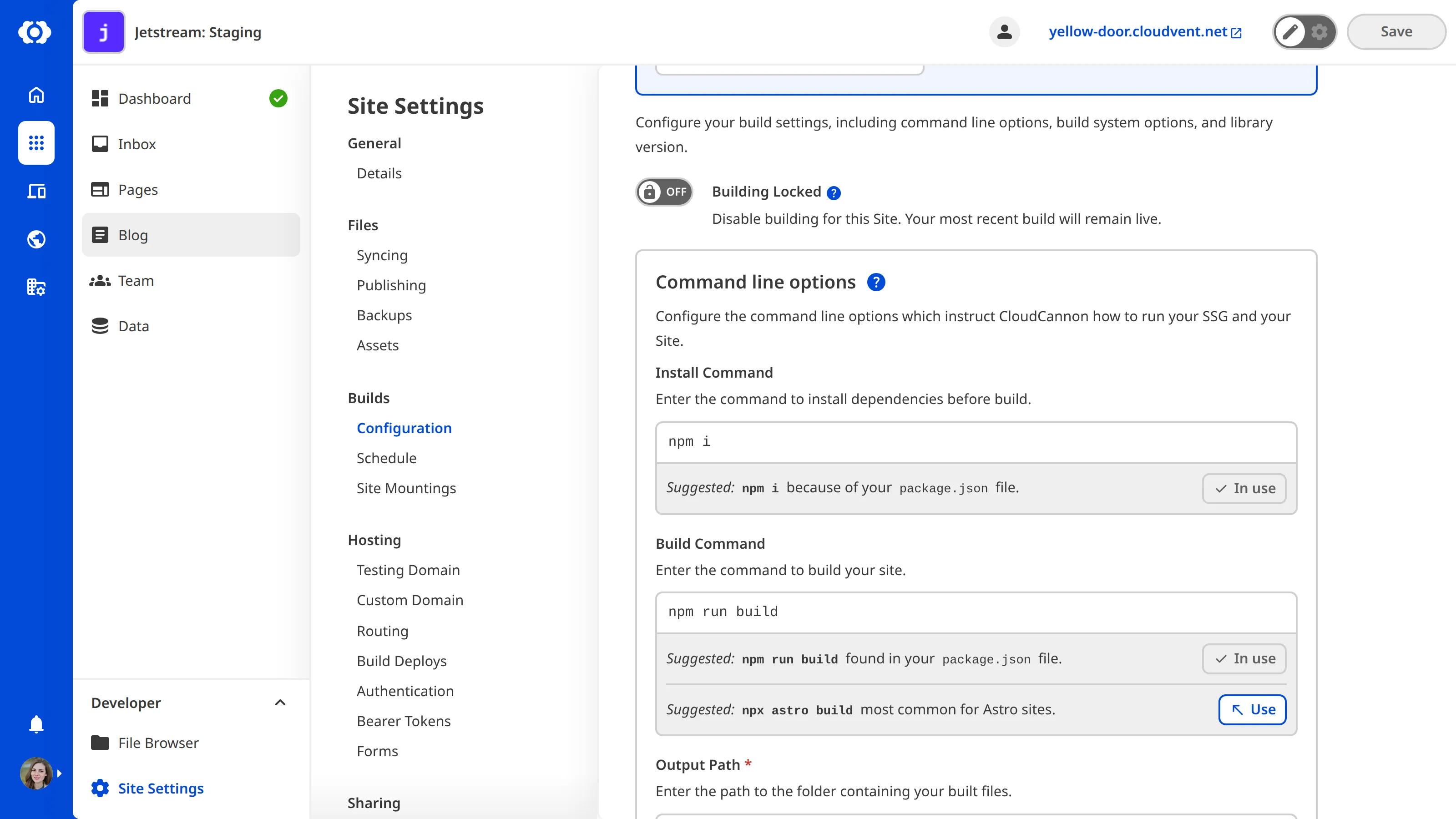 A screenshot of the Build Configuration page shows text fields for configuring your command line options.