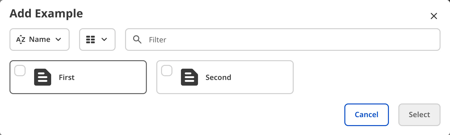 The Structure selection modal The dropdown shows options for an array with structure options configured.
