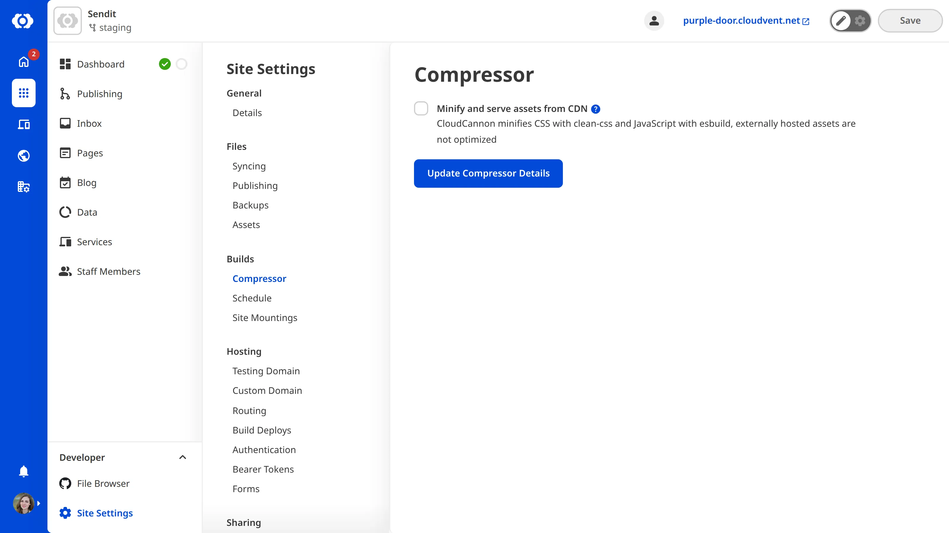 Screenshot of compressor settings screen