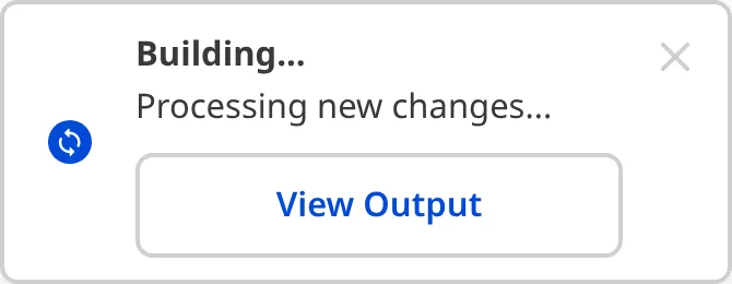 A screenshot of the Content Editor with the Building notification in the bottom right shows a button labeled View Output.