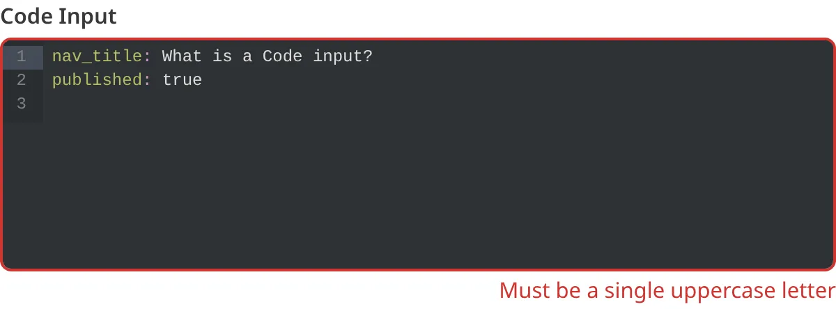 A screenshot of the Code Input in the Data Editor shows an error message as the value does not match the configured pattern.