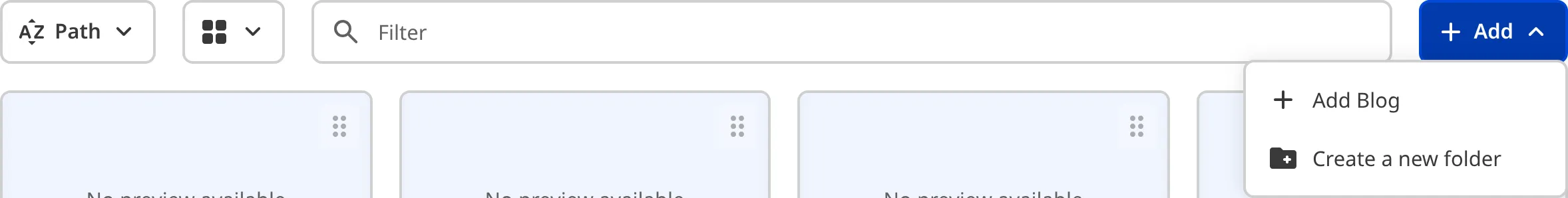 A screenshot of the + Add menu in the Collection Browser shows a dropdown with options to add a new file or folder.