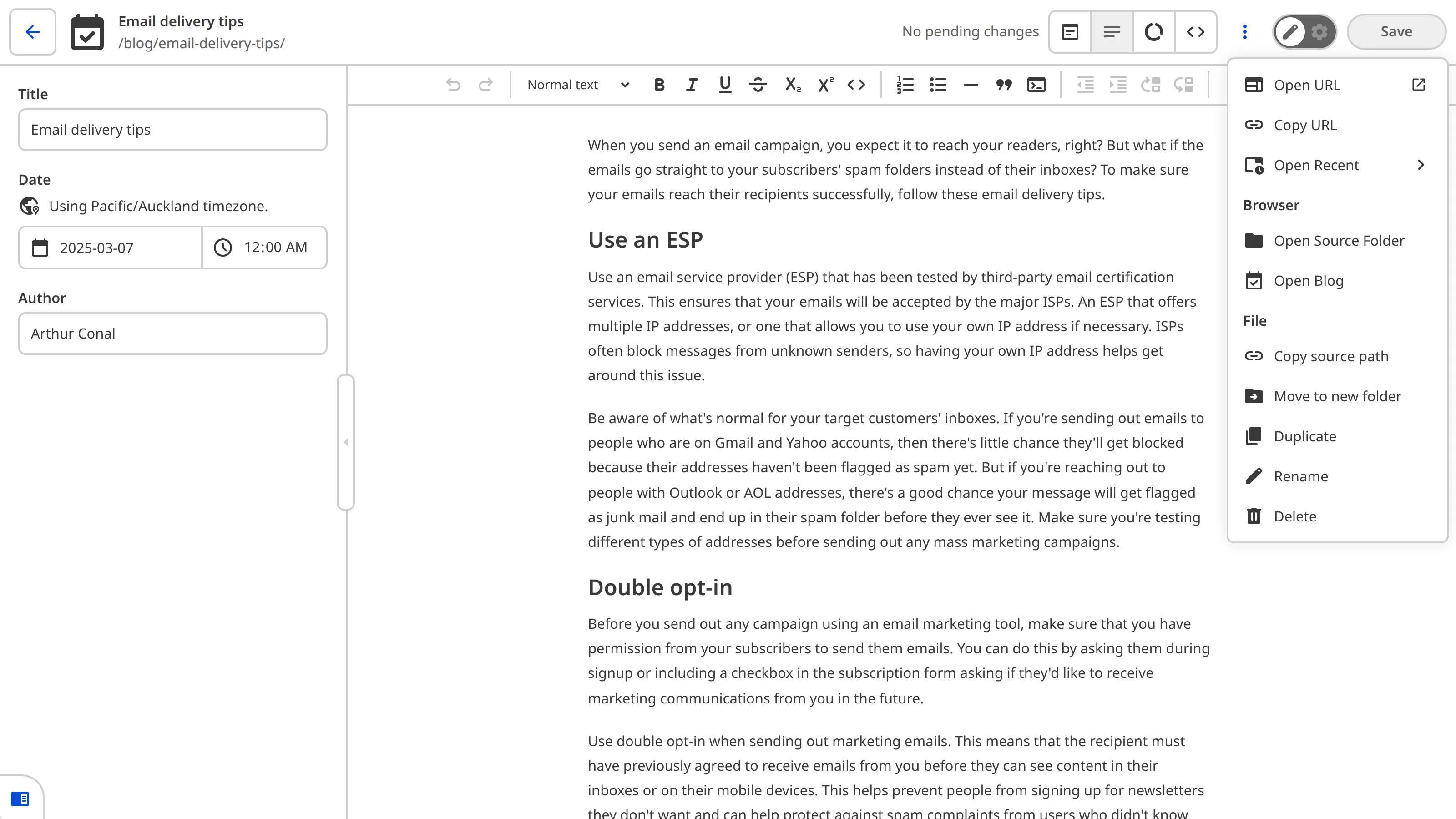 The Context Menu in the top right of the editing interface A screenshot of the Context Menu in the top right of the editing interface.