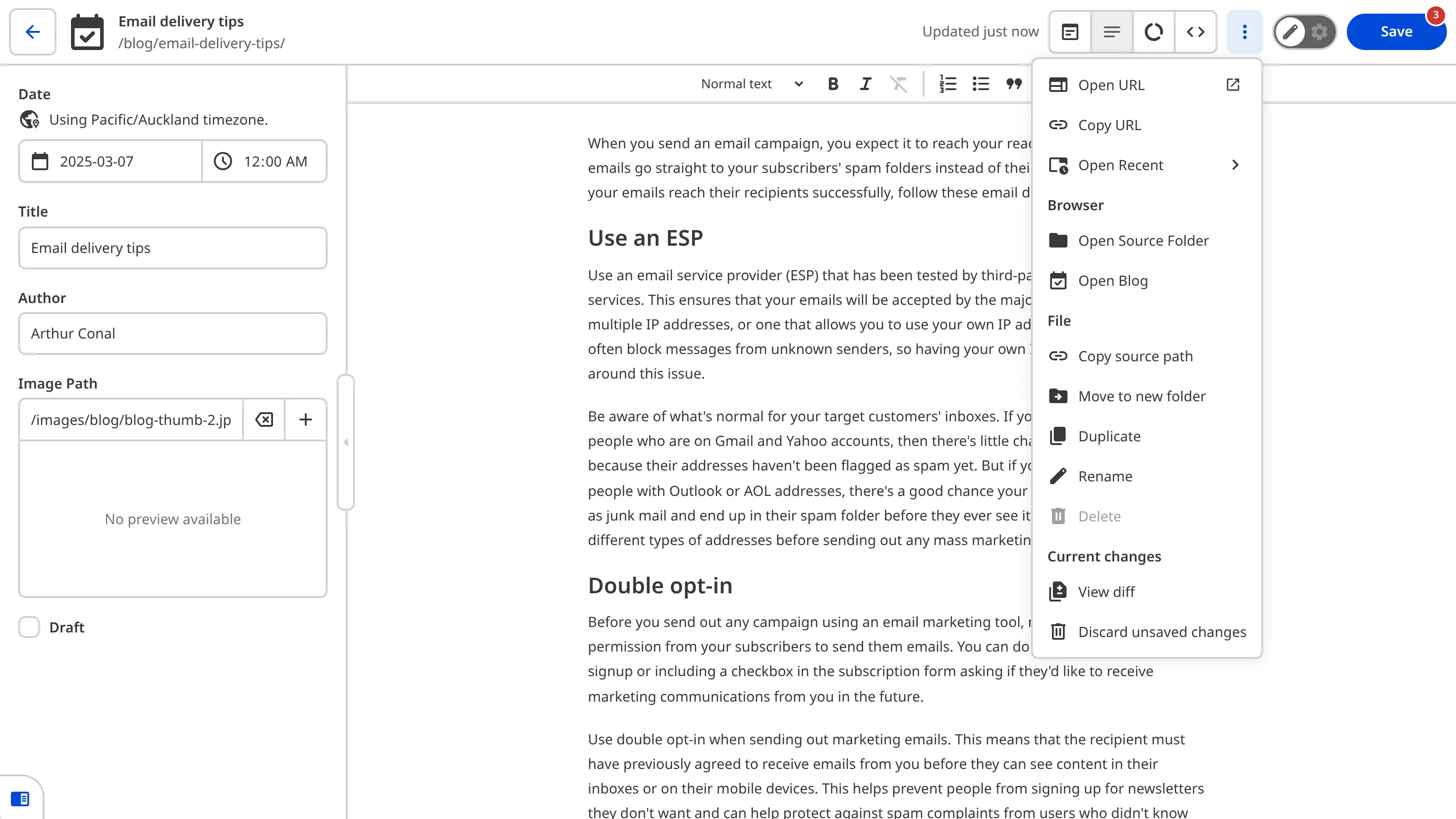 A screenshot of the Content Editor shows the open Context Menu with the Open URL here option.
