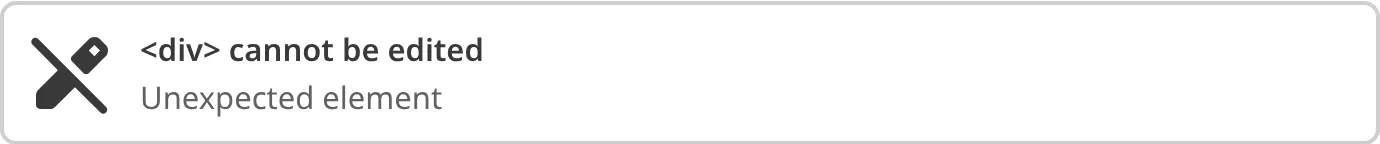 The Content Editor showing an unknown HTML block that cannot be edited.