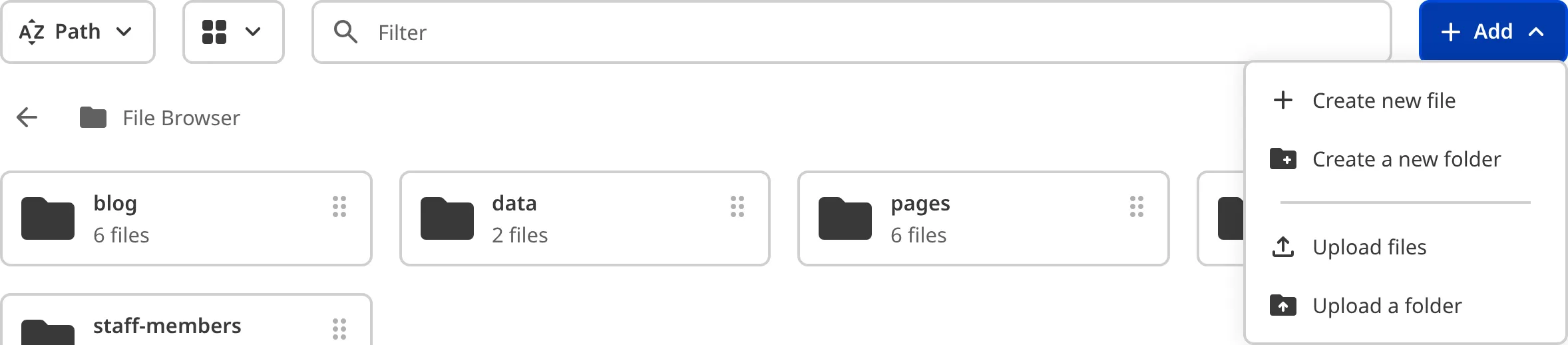 Adding files to your site using the File Browser Adding files to your site using the File Browser