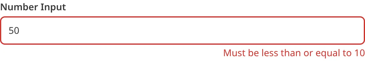 A screenshot of the Number input in the Data Editor shows that the value does not meet maximum length requirements.