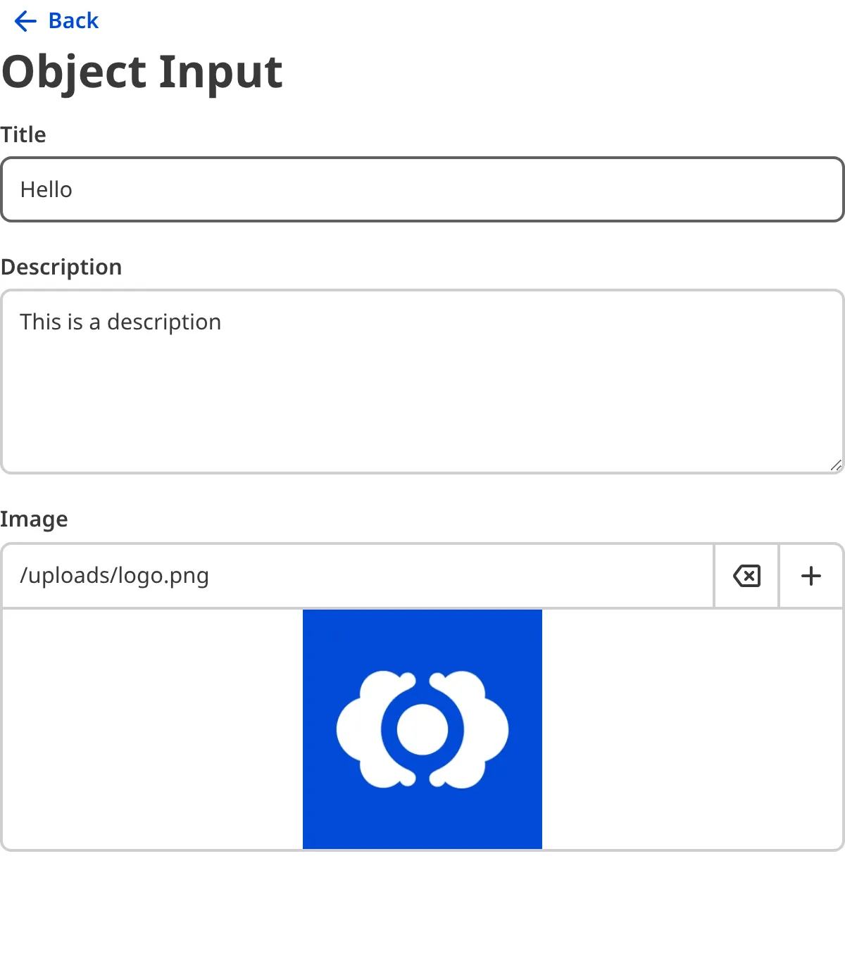 A screenshot of the nested content within an Object Input in the Data Editor.