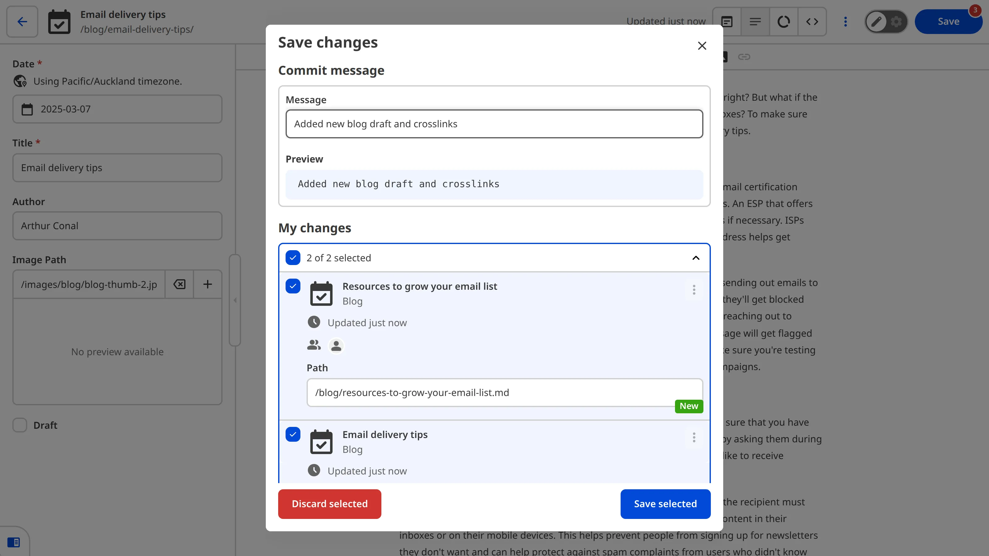 A screenshot of the Save Changes modal shows a Commit Message with fields for ticket number and subject.
