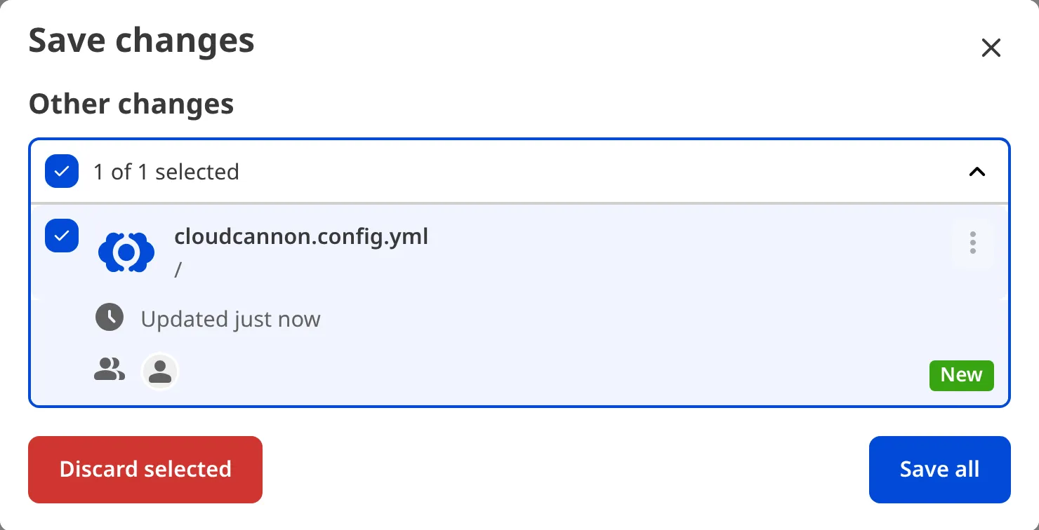 A screenshot of the Save changes modal shows a list of files with unsaved changes, including details about when it was updated and by whom.