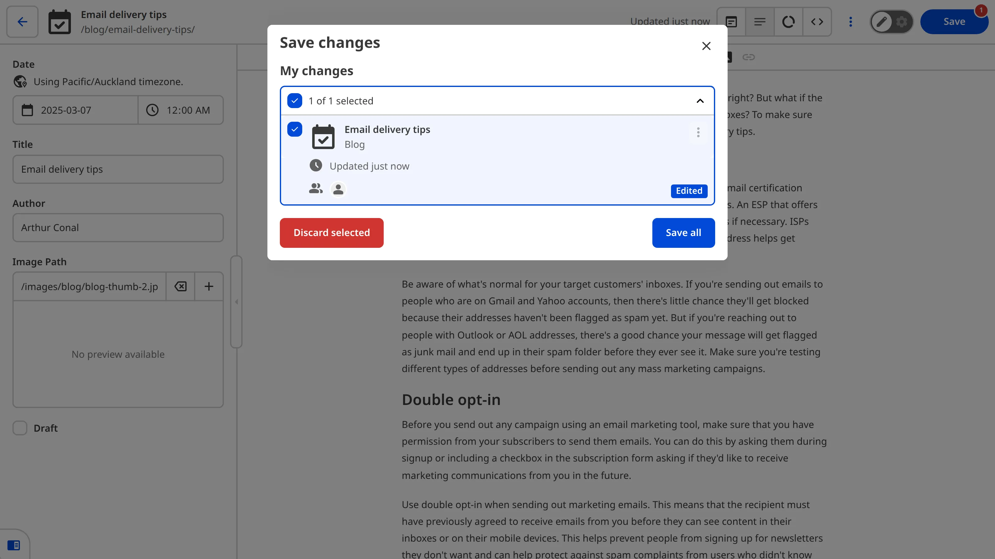 The Save Changes modal with unsaved changes to three files The Save Changes modal with unsaved changes to three files.