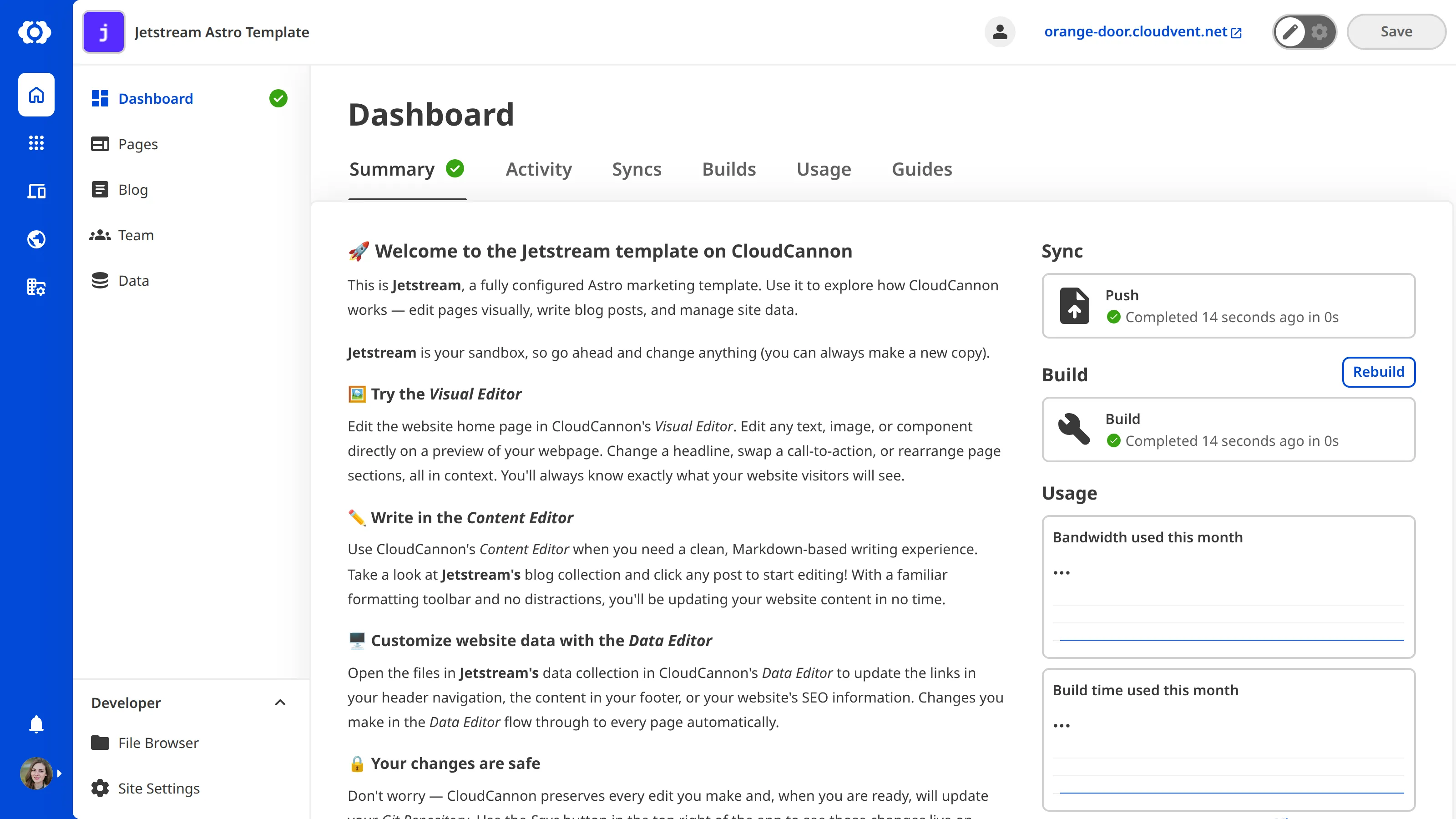 A screenshot of the Site Dashboard Summary tab shows recent Site activity and information.