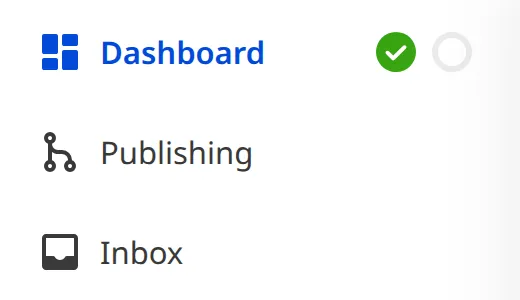 A screenshot of the Site Navigation shows links to the Dashboard, Publishing, and Inbox pages.