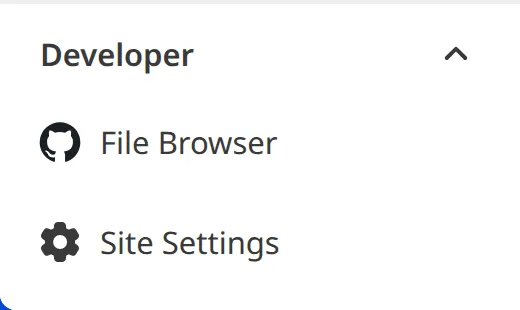 A screenshot of the Site Navigation shows links to the File Browser and Site Settings.