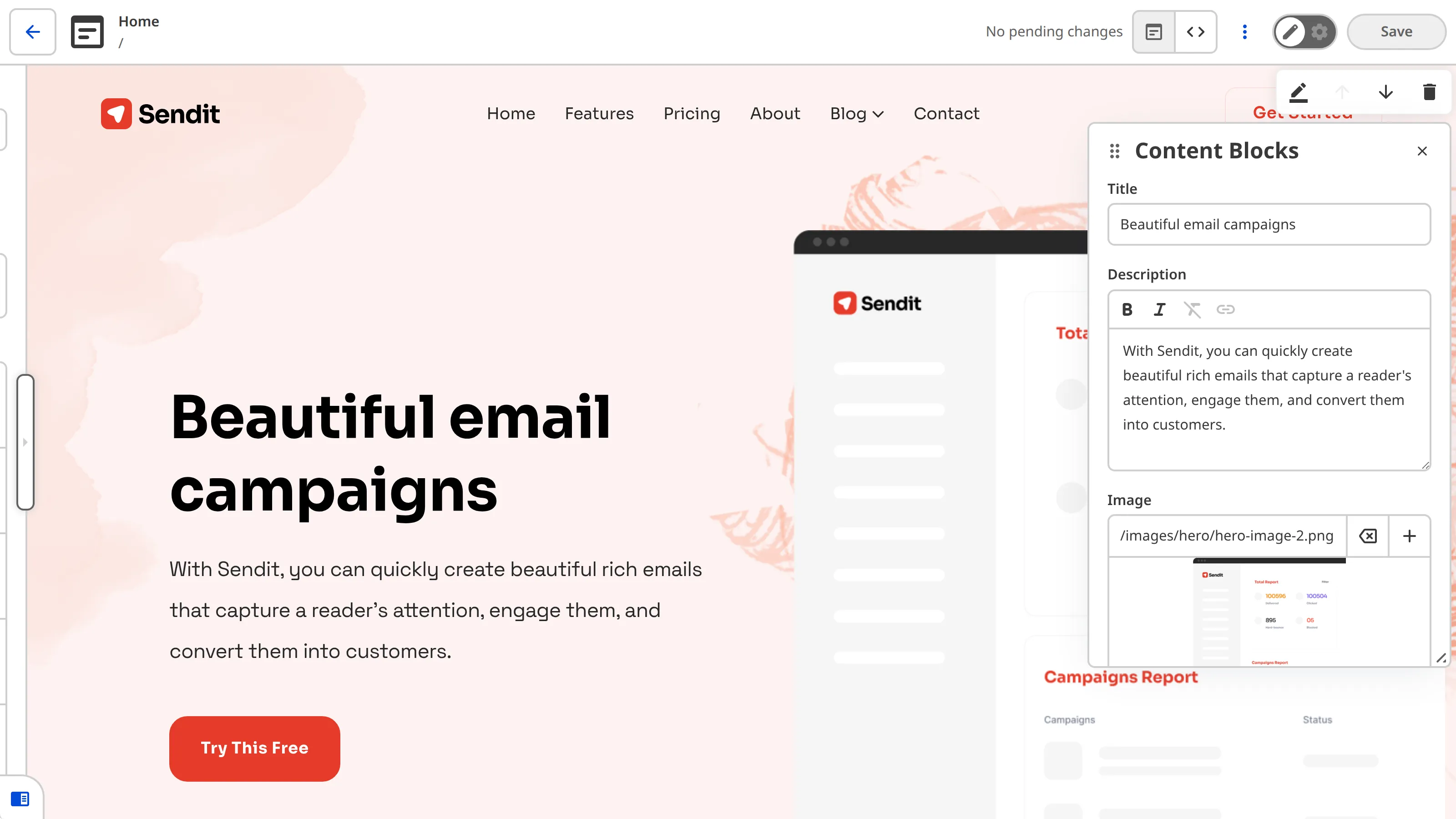 A screenshot of the Visual Editor,  with the open data panel showing the inputs of a page component.