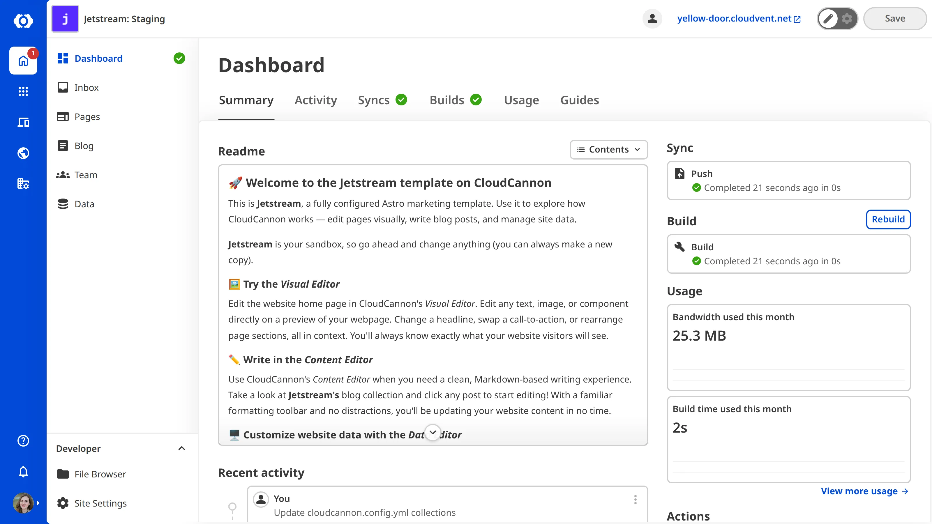 A screenshot of the Site Dashboard Summary tab shows recent Site activity and information.