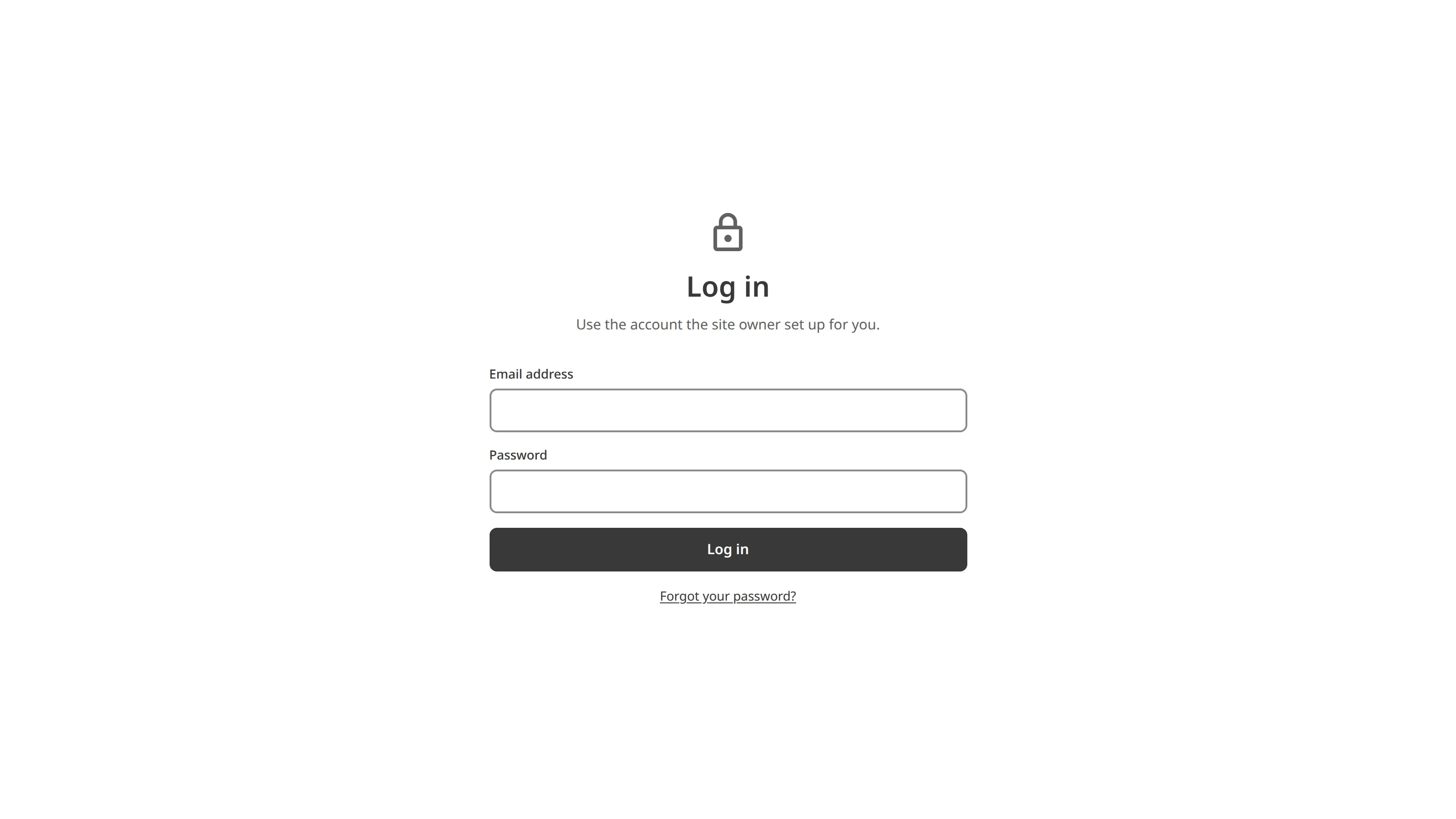 A screenshot of the Site login page shows the heading Log in, Email address and Password fields, a Log in button, and a Forgot your password? link.