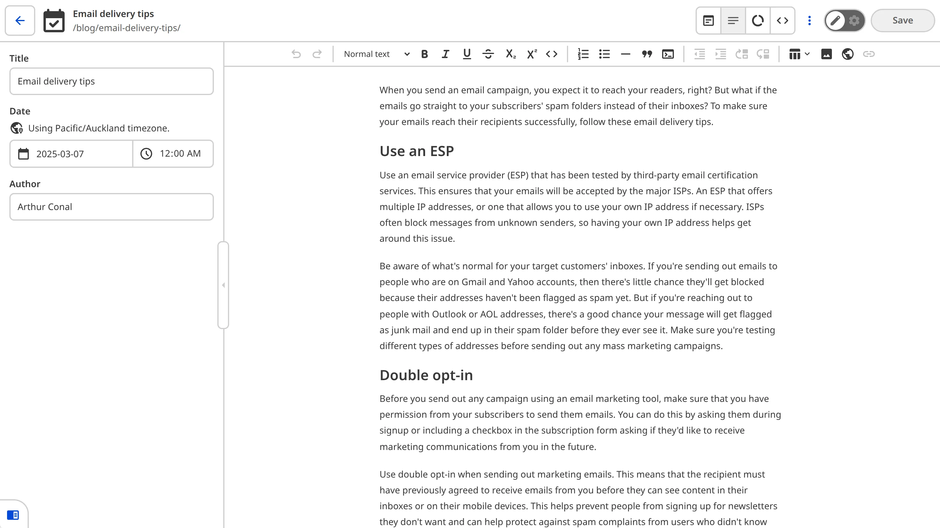 A screenshot of the Content Editor, an editing interface for content-heavy markup files.